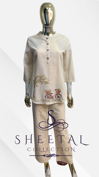 Cream Khadi Embroidered Co-ord Set
