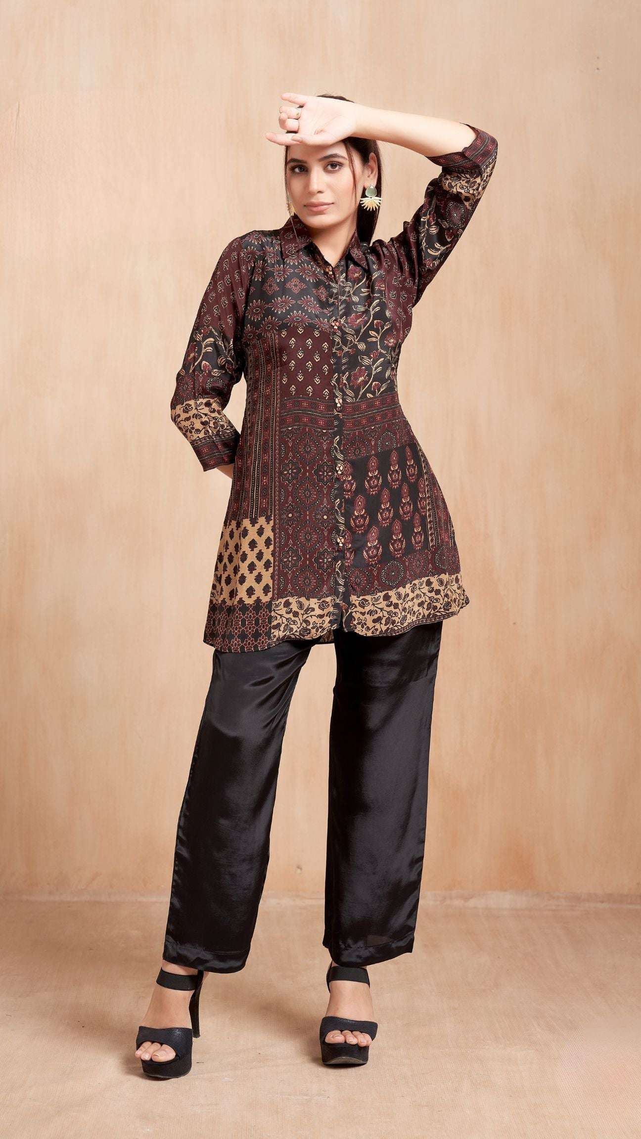 Maroon Printed Short Kurta Set