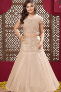 Champagne Gold Fish cut Style Kids Lehenga Choli with Pearl Embroidery