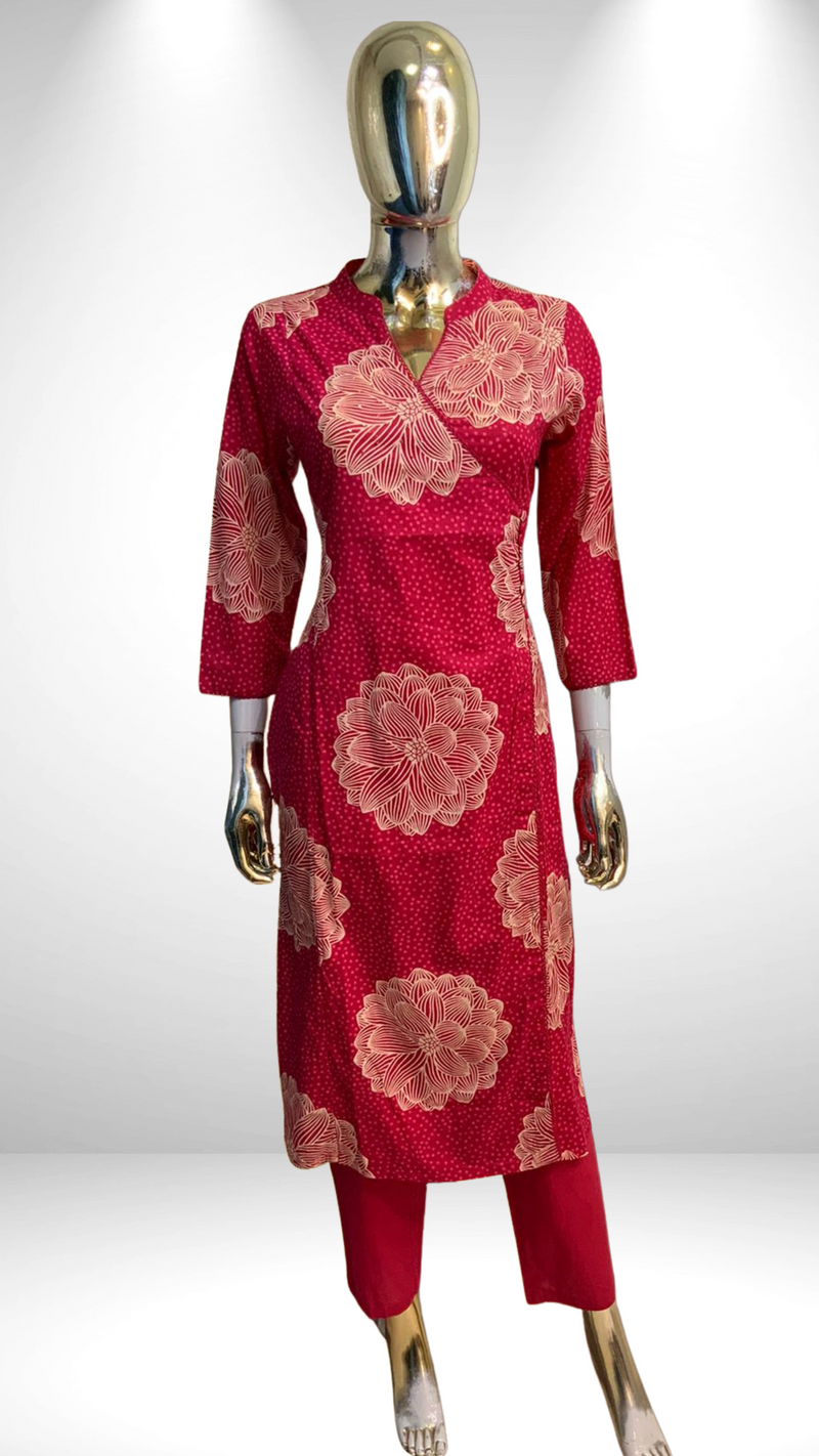 Pink Floral Print Cotton 2 piece suit