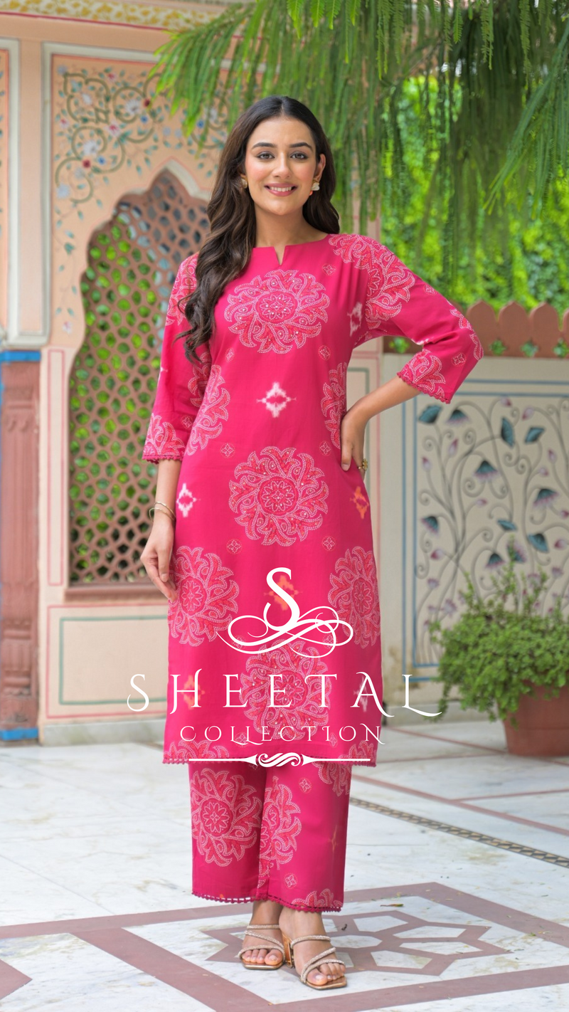 Pink Cotton Printed 2-Piece Suit Set