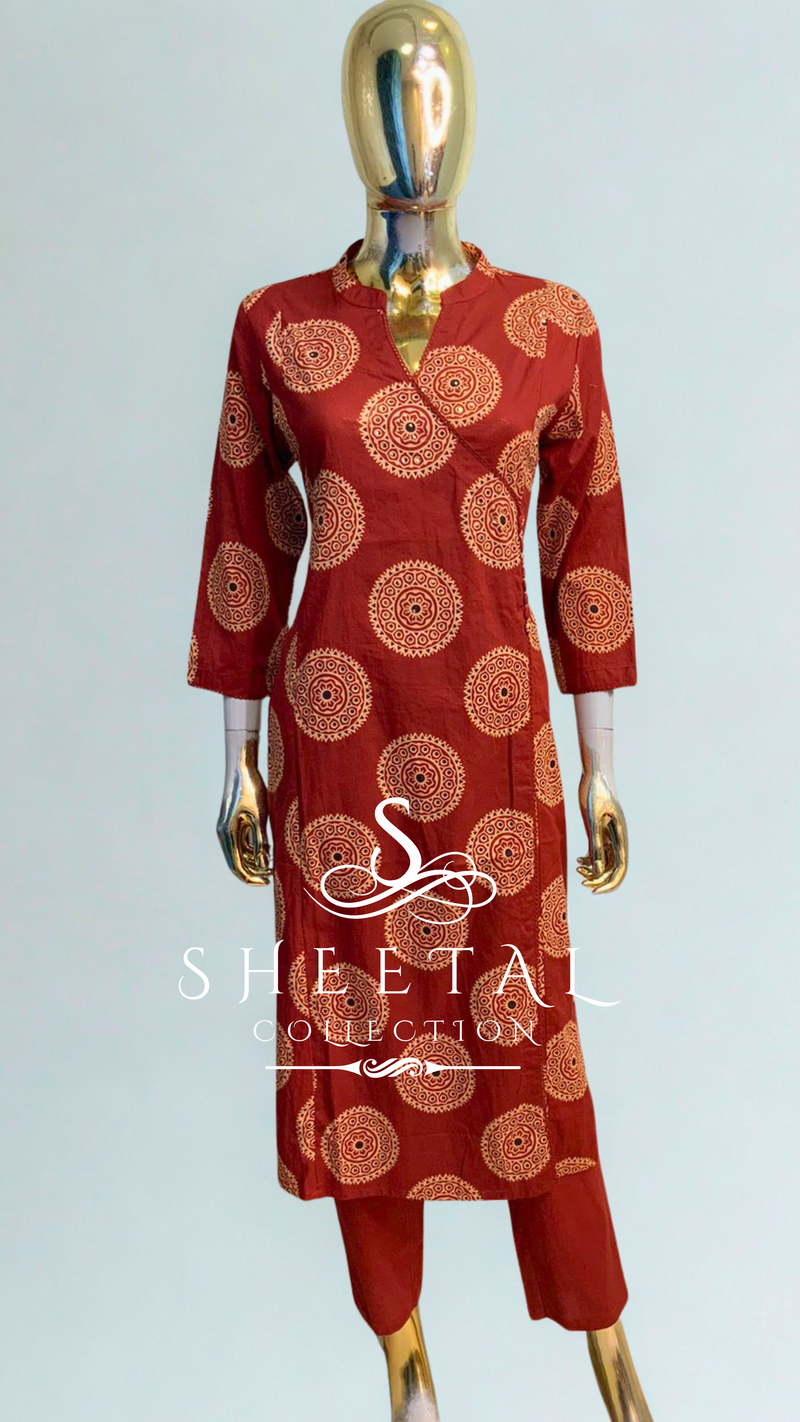 Red Floral Print Cotton 2 piece suit