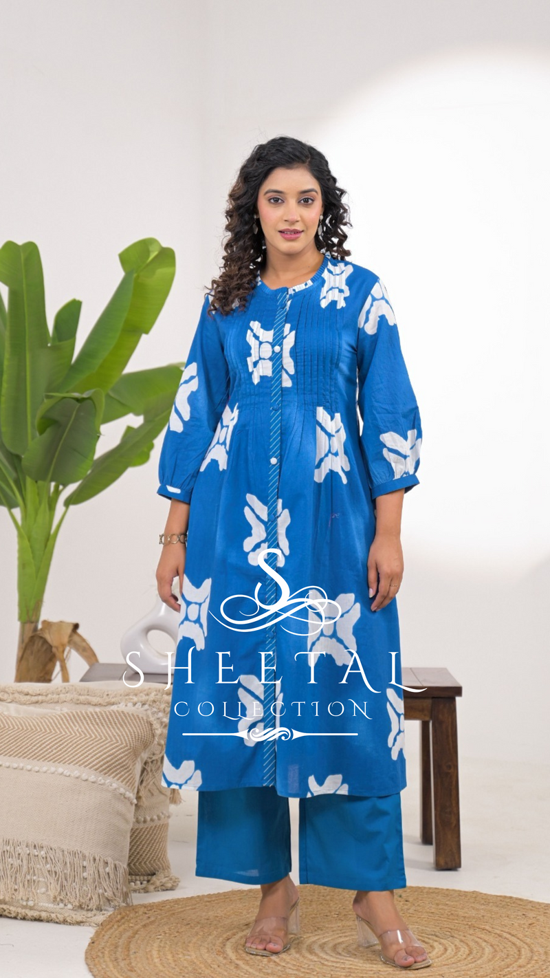 Blue Cotton Printed 2-Piece Suit Set