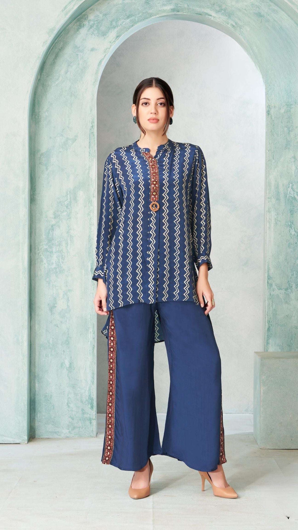 Blue Zigzag Kurta Pant Set
