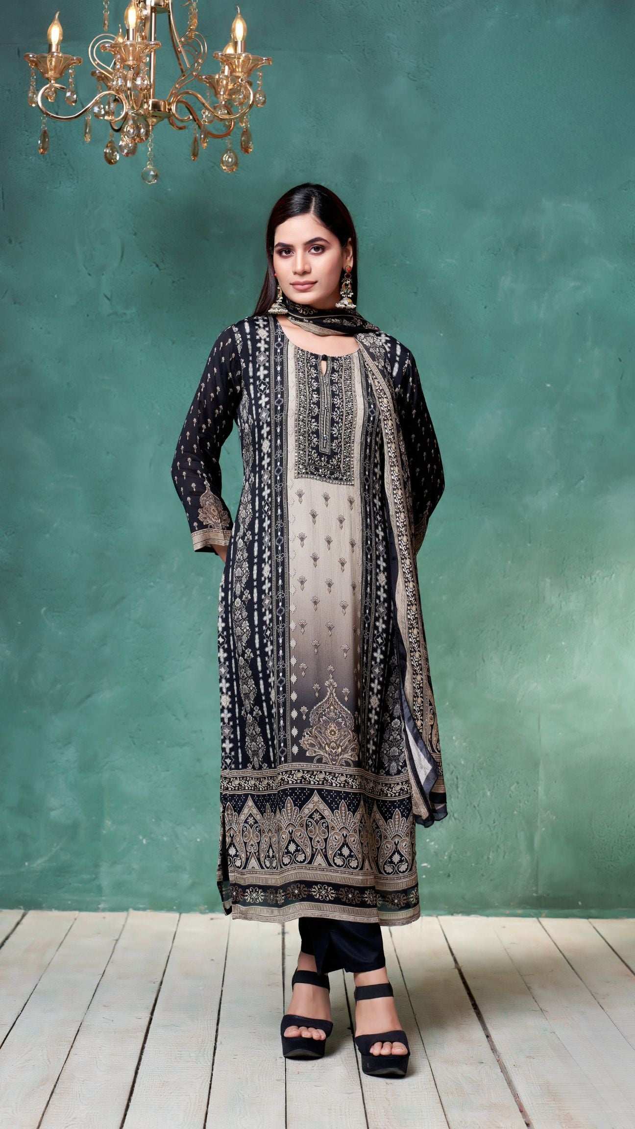 Black Ombre Print Kurta Set