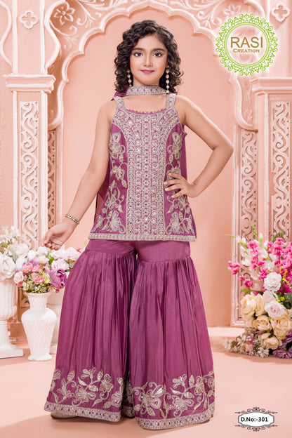 Girls Embroidered Gharara Set