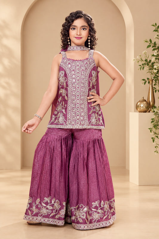 Girls Embroidered Gharara Set