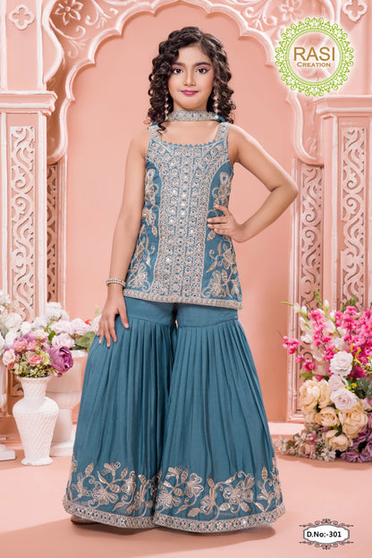 Girls Embroidered Gharara Set