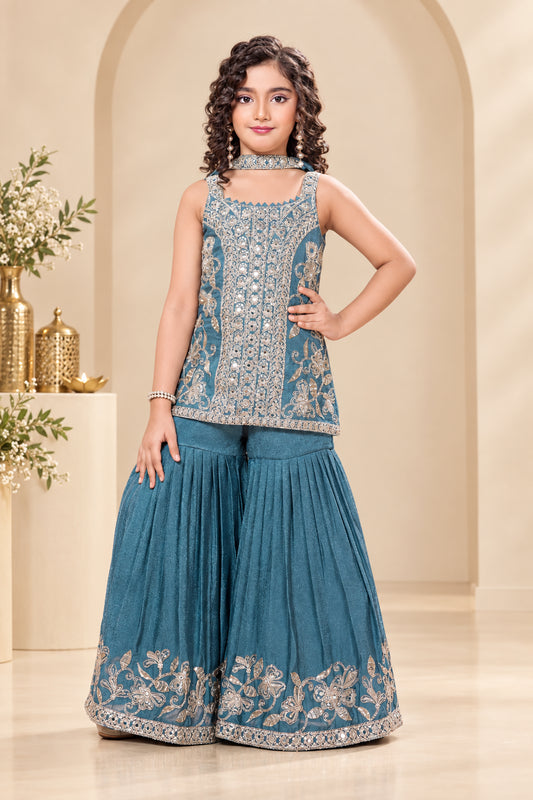 Girls Embroidered Gharara Set