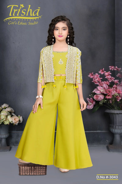 Girls Embroidered Lace Shrug Palazzo Set