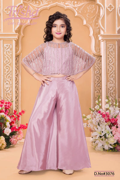 Girls Sequin Embellished Cape Top Palazzo Set