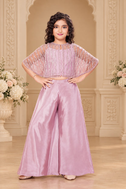Girls Sequin Embellished Cape Top Palazzo Set