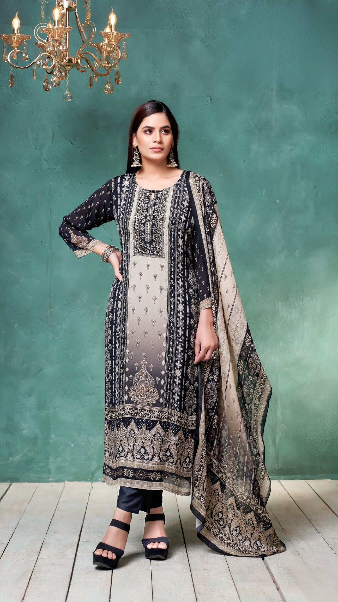 Black Ombre Print Kurta Set