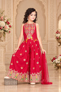 Girls Embroidered Peplum Sharara Set with Dupatta
