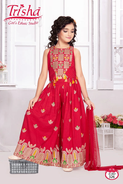 Girls Embroidered Peplum Sharara Set with Dupatta