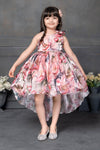 Pink Floral Print High-Low Hem Party Frock for Girls