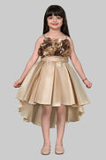 Champagne High-Low Party Dress with 3D Flowers for Girls
