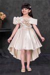 Light Gold Frock With 3D flowers in High Low Pattern
