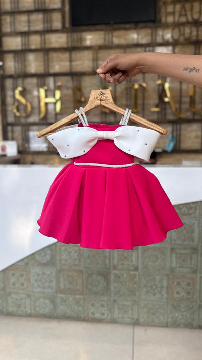 Hot Pink Bow Frock With Attractive Hat