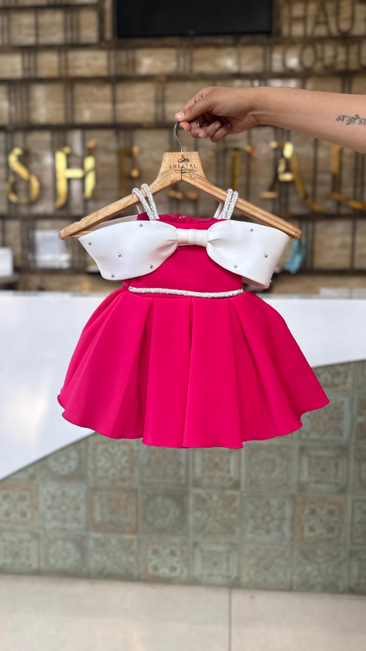Hot Pink Bow Frock With Attractive Hat