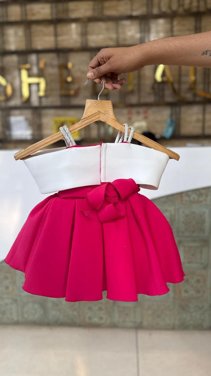Hot Pink Bow Frock With Attractive Hat