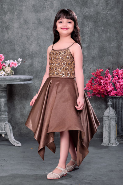 Coffee Frock With Designer Cuts for Little Girls
