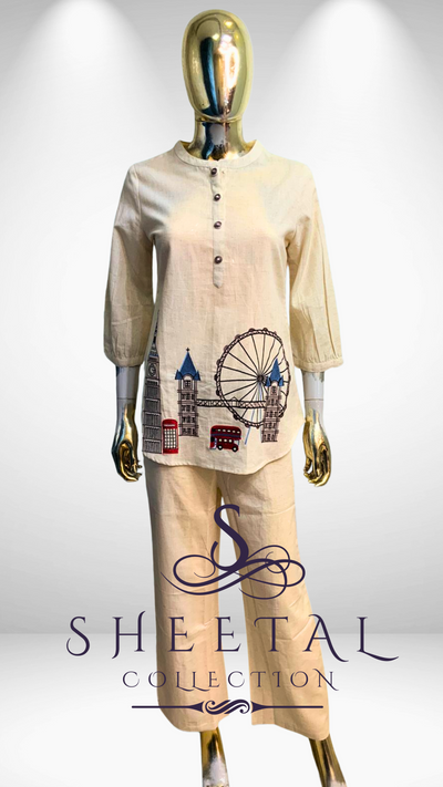 Cream Khadi London Embroidered Co-ord Set