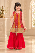 Girls Floral Embroidered Flared Kurti Sharara Set