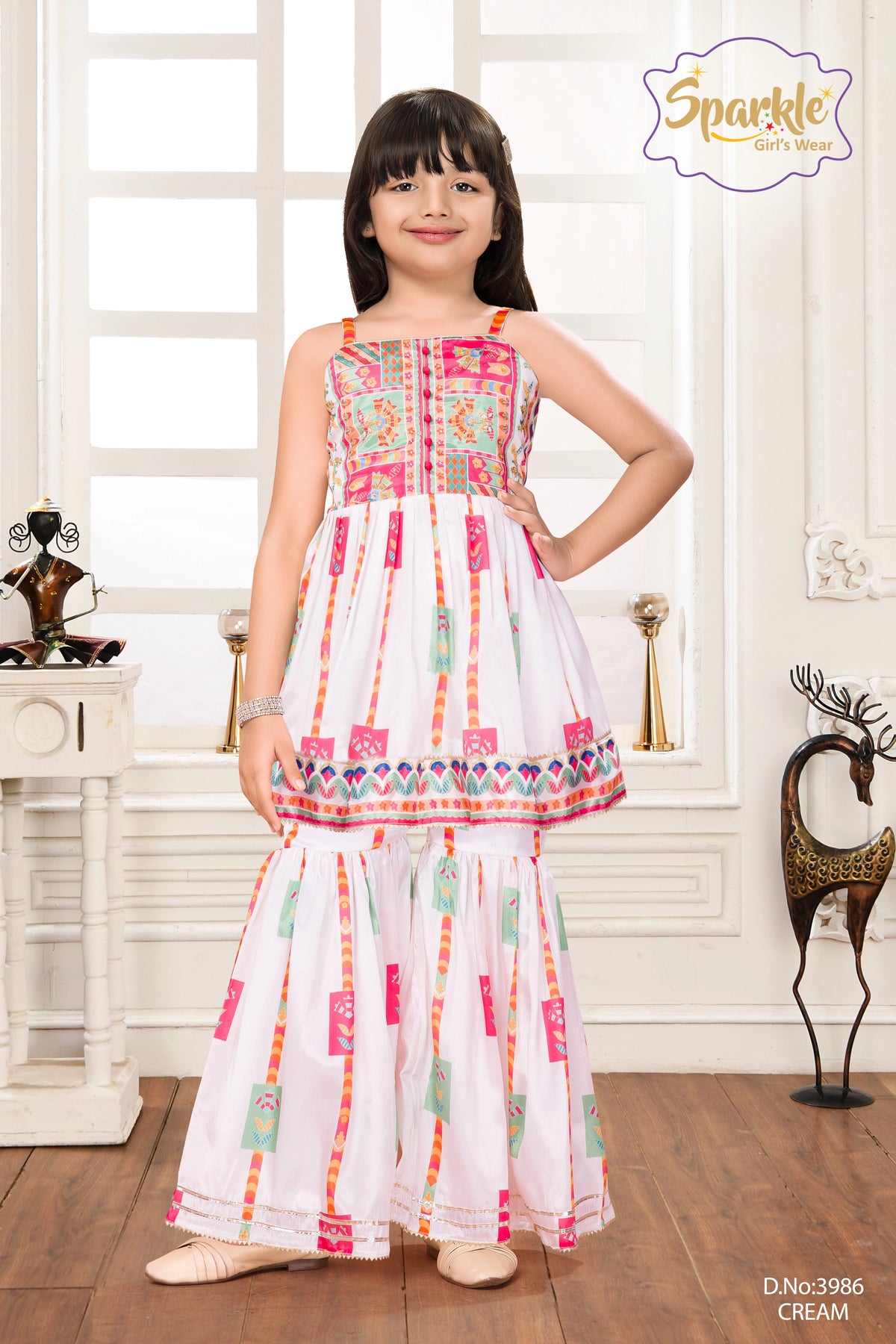 Girls Floral Printed Flared Sharara Set