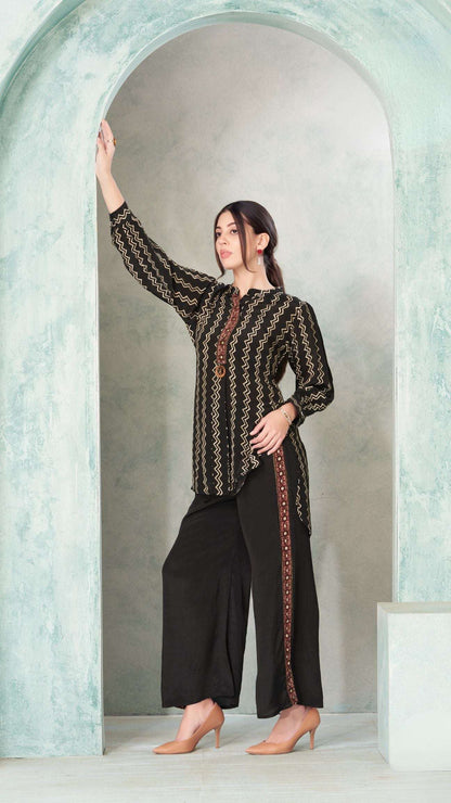 Black Zigzag Kurta Pant Set