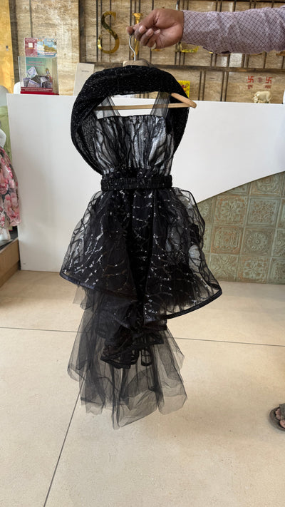 Black Up and Down Frock With 3D Flowers