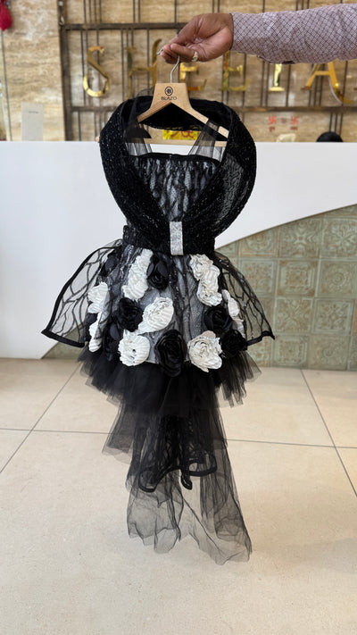 Black Up and Down Frock With 3D Flowers