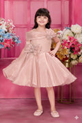 Pink Off-Shoulder Party Dress with Dramatic Bow and Rhinestone Bodice for Girls