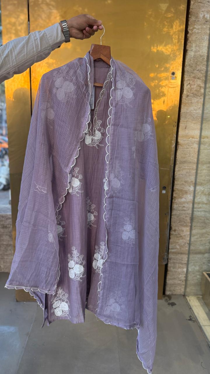Applique Mul Chanderi 3pc suit