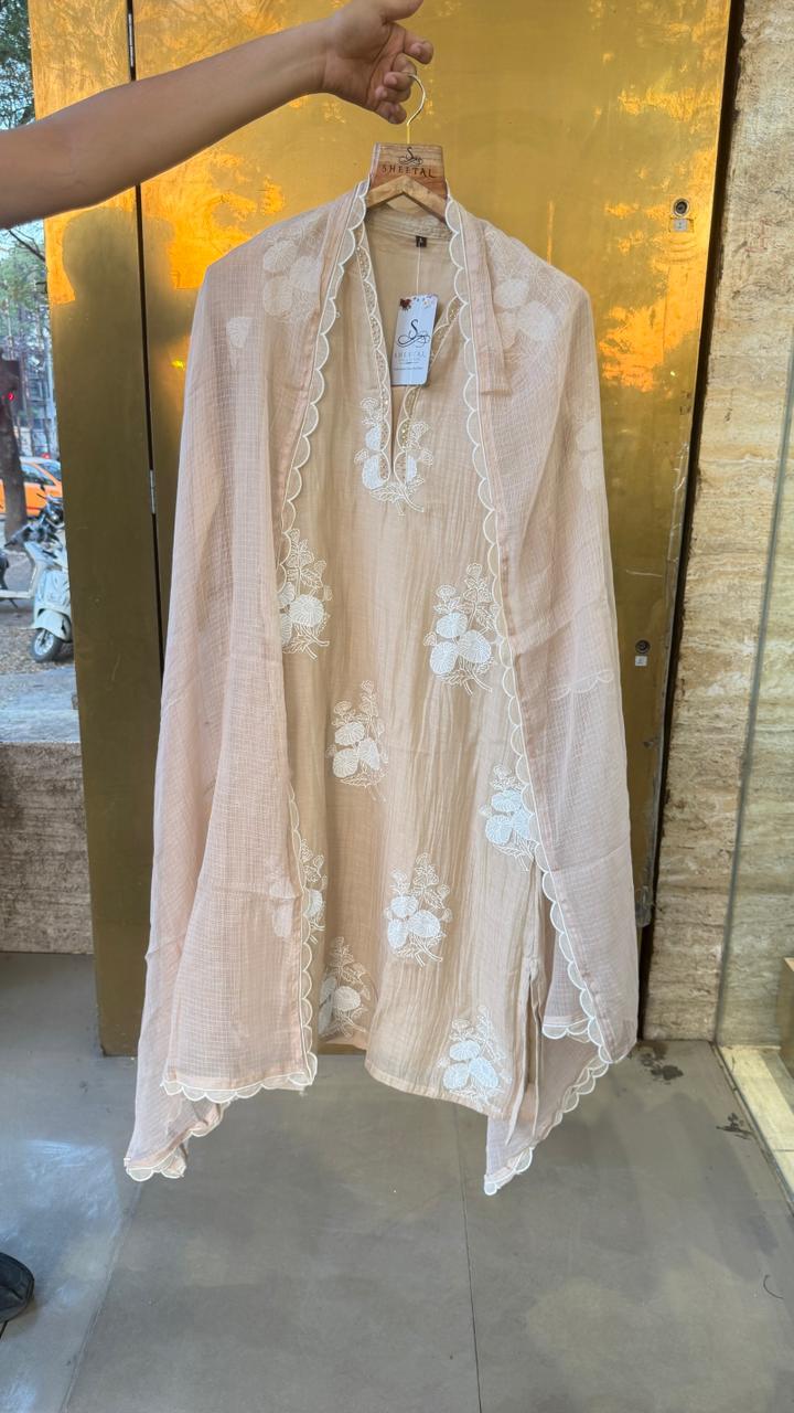 Applique Mul Chanderi 3pc suit