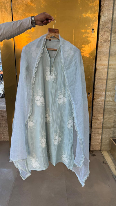 Applique Mul Chanderi 3pc suit