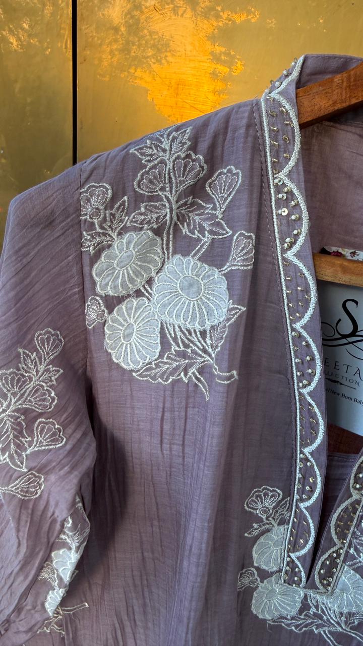Applique Mul Chanderi 3pc suit