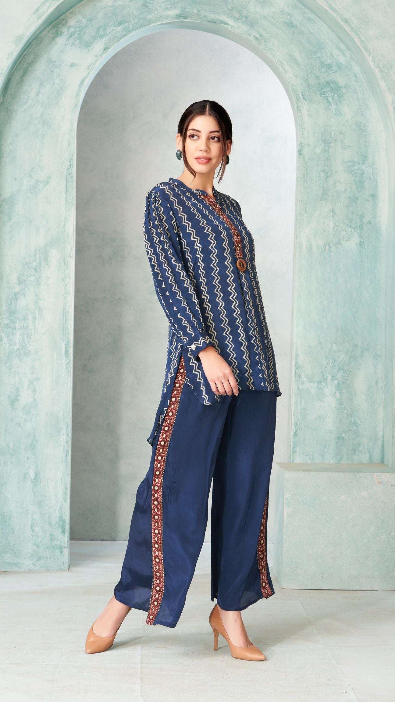 Blue Zigzag Kurta Pant Set