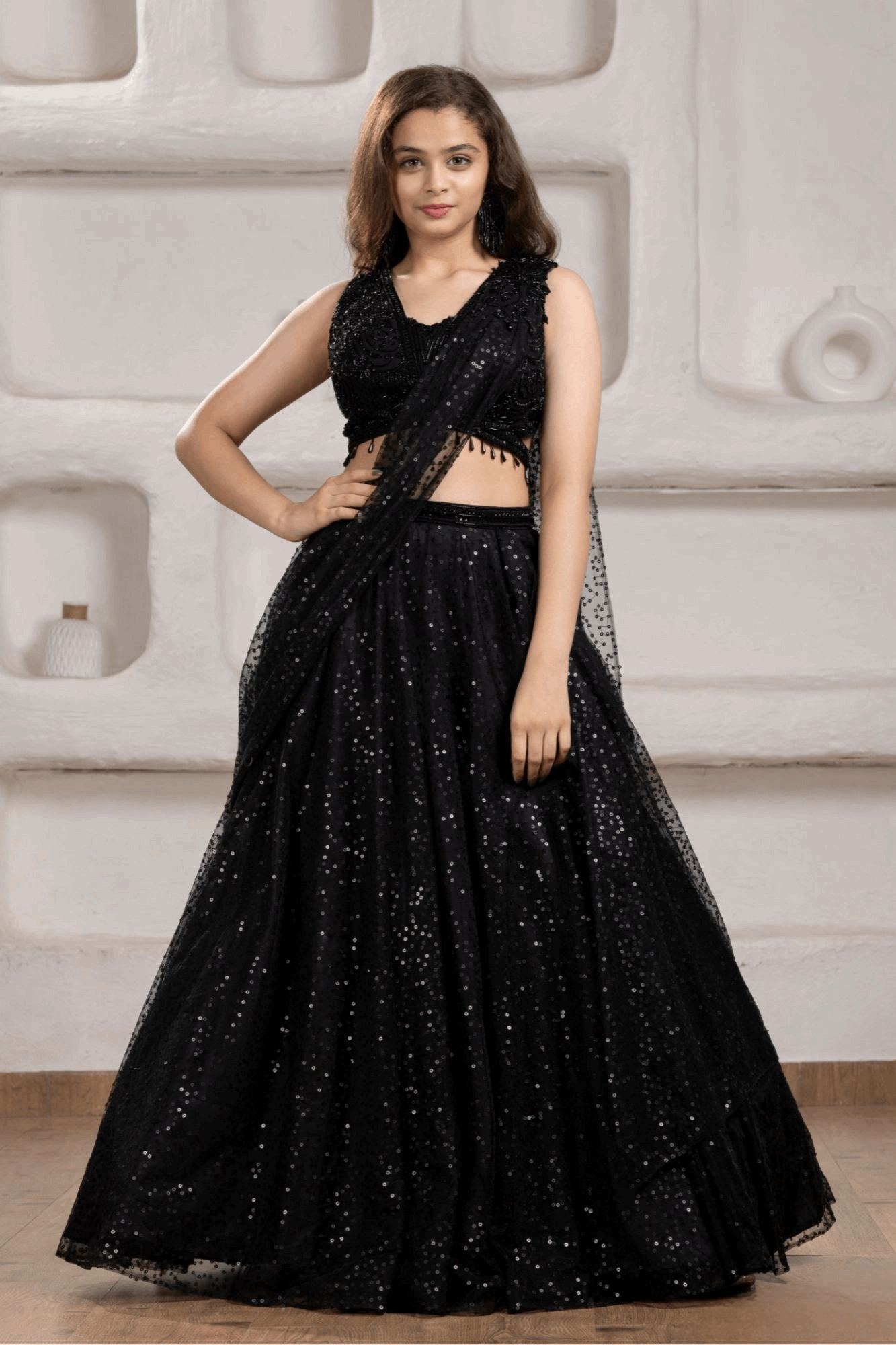 Black Sequin Embellished Lehenga Choli Set for Women