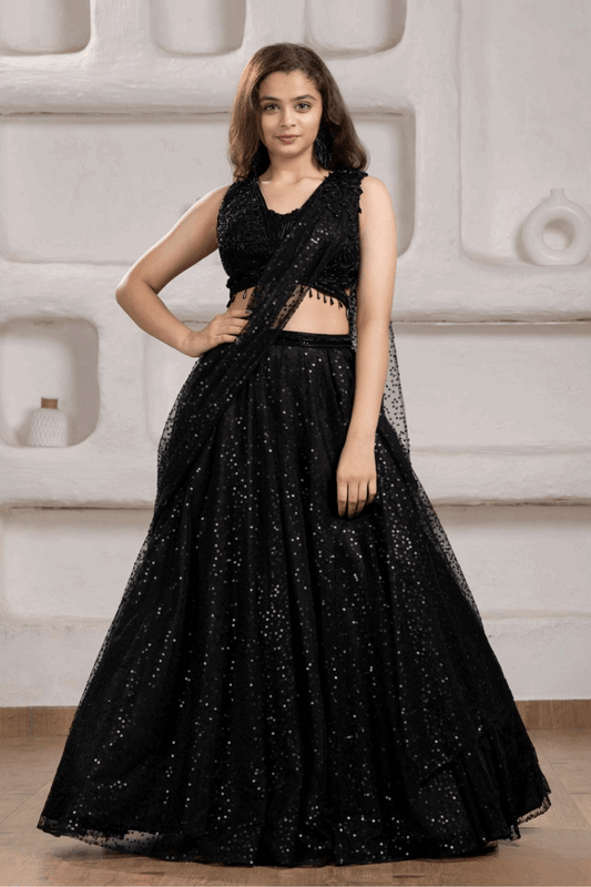Black Sequin Embellished Lehenga Choli Set for Women