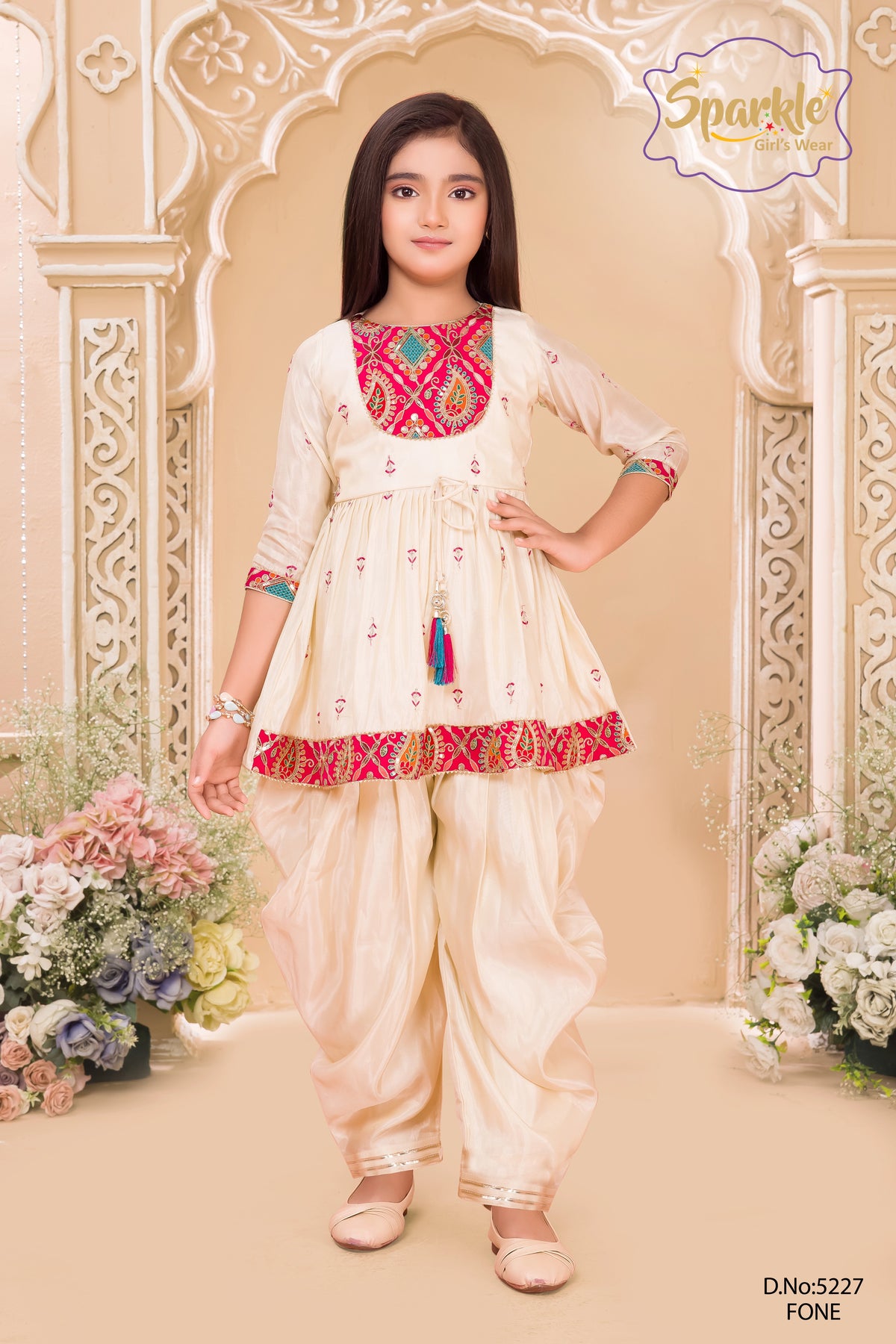 Girls Embroidered Yoke Flared Kurta Salwar Set