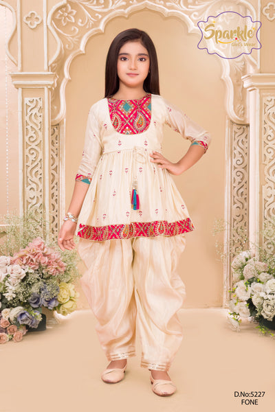 Girls Embroidered Yoke Flared Kurta Salwar Set