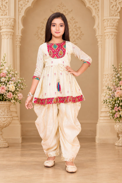 Girls Embroidered Yoke Flared Kurta Salwar Set