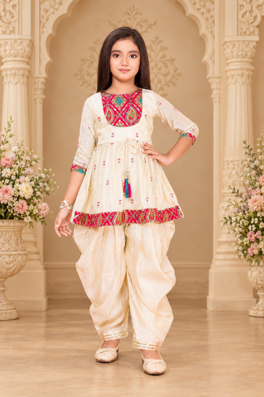 Girls Embroidered Yoke Flared Kurta Salwar Set