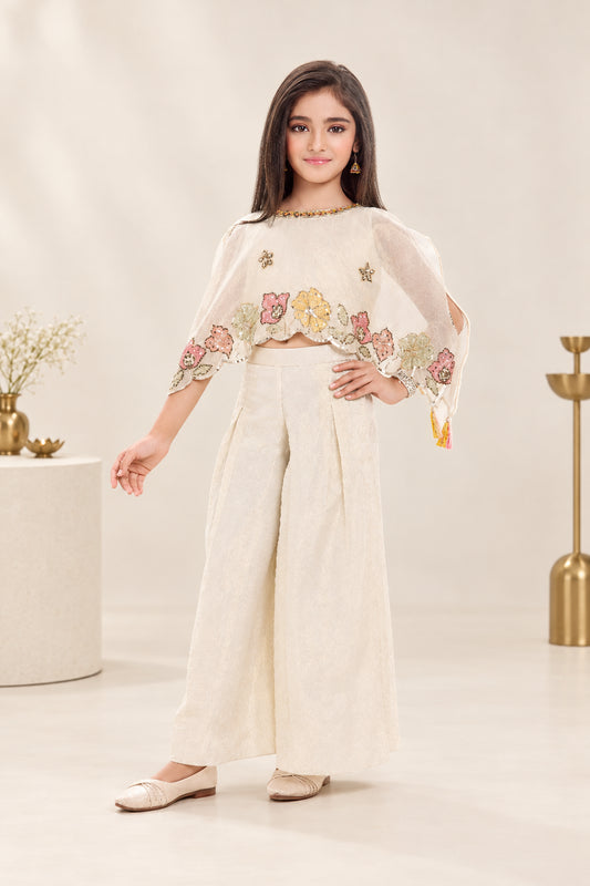 Girls Floral Embroidered Cape Top Palazzo Set