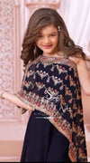 Navy Blue Cross Cut Palazzo Suit for Girls