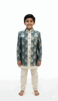 Navy Blue Embroidered Indo-Western Blazer Set for Boys