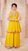 Sunshine Yellow Flared Kurta Palazzo Set for Girls