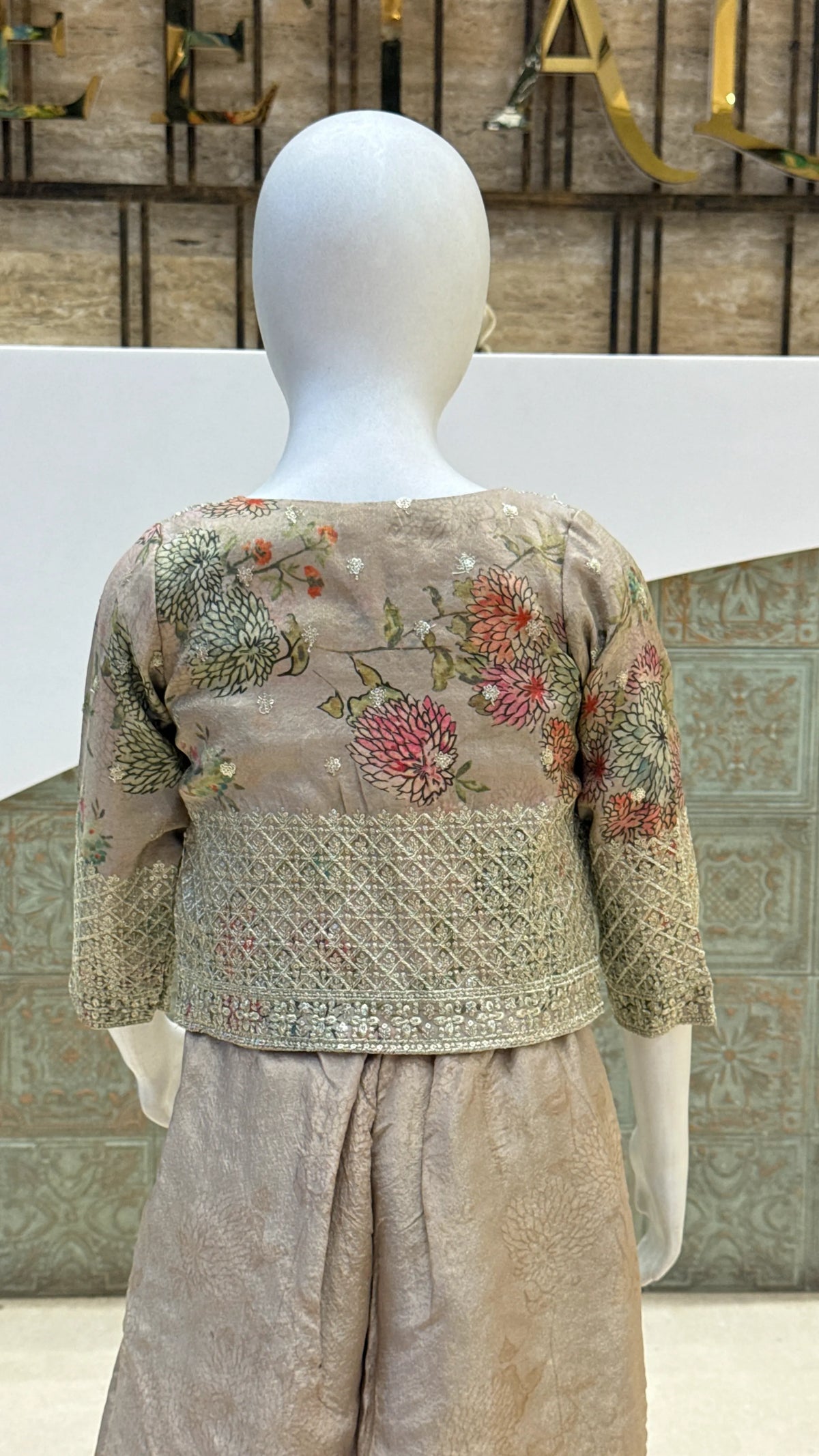Girls Embroidered Jacket Crop Top & Palazzo Set