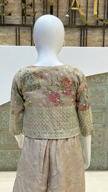 Girls Embroidered Jacket Crop Top & Palazzo Set